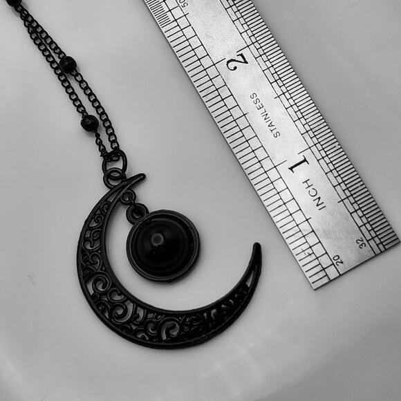 Black Crescent Moon & Orb Necklace - Picture 4 of 4
